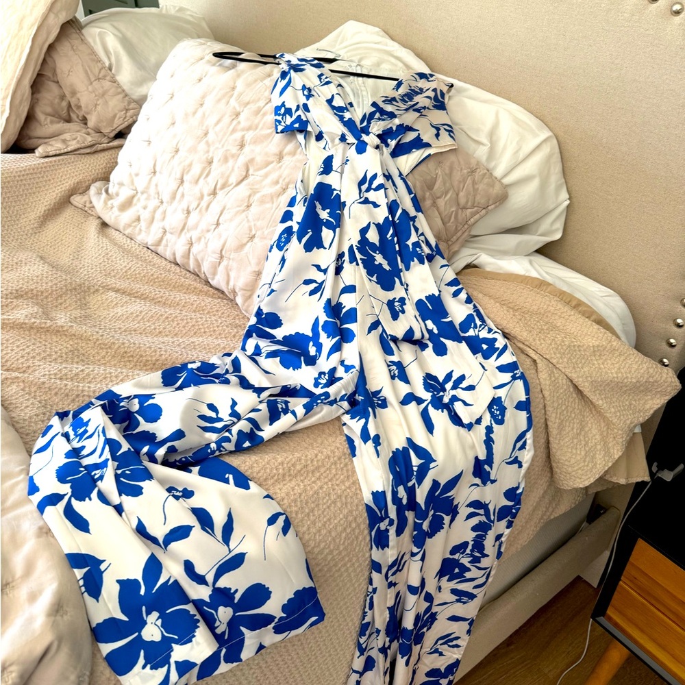 Petal & Pup Blue and White Floral Jumpsuit